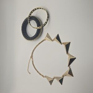 Statement Gold Necklace and 2-Piece Bangle Set